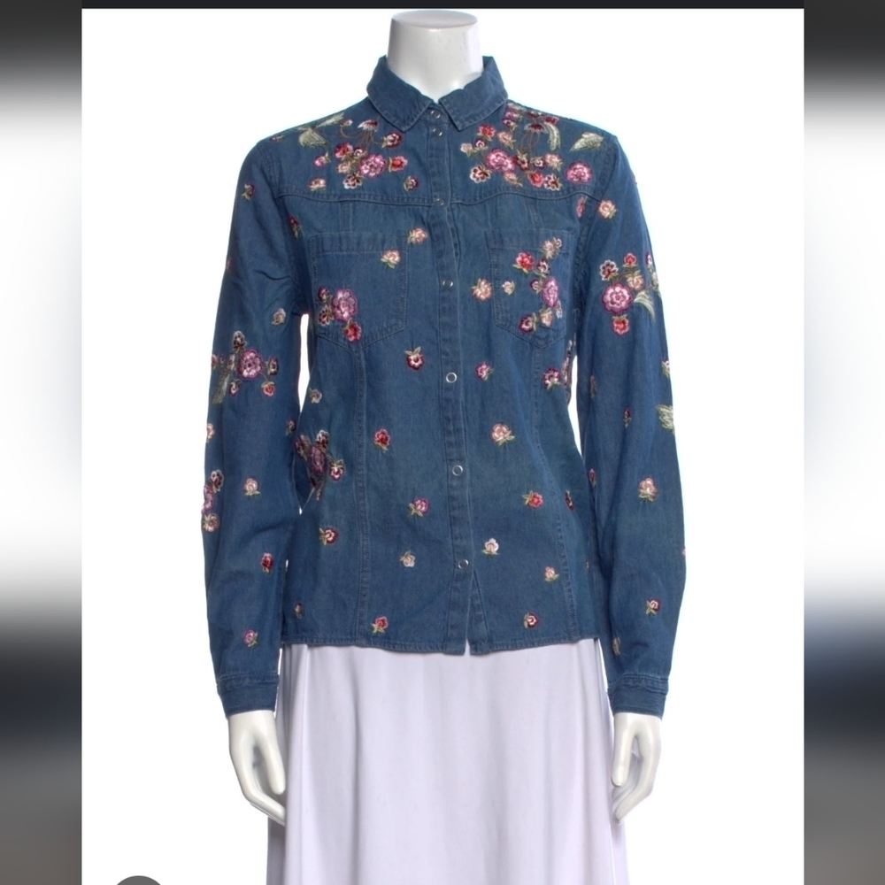Needle & Thread Embroidered Denim Top with Floral Design_4